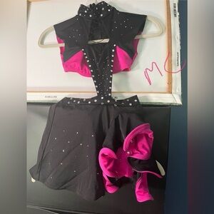 Kelle Brand Hot Pink and Black Child Medium Dance Costume. Added rhinestones.